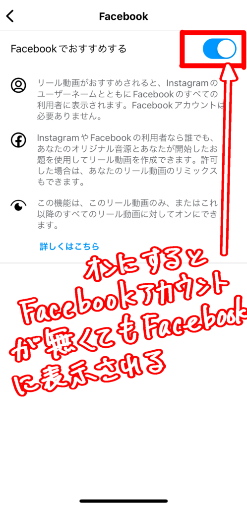 「Facebookでおすすめする」をオンにするとFacebookアカウントが無くてもFacebookに表示される
